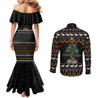 Horse Christmas Tree Christmas Design Couples Matching Mermaid Dress and Long Sleeve Button Shirt Xmas Holiday Patterns - Wonder Print Shop