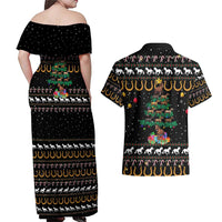 Horse Christmas Tree Christmas Design Couples Matching Off Shoulder Maxi Dress and Hawaiian Shirt Xmas Holiday Patterns - Wonder Print Shop