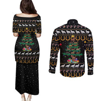 Horse Christmas Tree Christmas Design Couples Matching Puletasi and Long Sleeve Button Shirt Xmas Holiday Patterns - Wonder Print Shop
