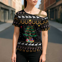 Horse Christmas Tree Christmas Design Cross Shoulder Shirt Xmas Holiday Patterns - Wonder Print Shop
