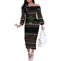 Horse Christmas Tree Christmas Design Family Matching Off The Shoulder Long Sleeve Dress and Hawaiian Shirt Xmas Holiday Patterns - Wonder Print Shop