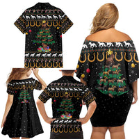 Horse Christmas Tree Christmas Design Family Matching Off Shoulder Short Dress and Hawaiian Shirt Xmas Holiday Patterns - Wonder Print Shop