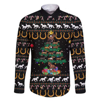Horse Christmas Tree Christmas Design Family Matching Short Sleeve Bodycon Dress and Hawaiian Shirt Xmas Holiday Patterns - Wonder Print Shop