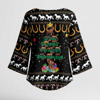 Horse Christmas Tree Christmas Design Kimono Sleeve Blouse Xmas Holiday Patterns - Wonder Print Shop