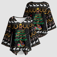 Horse Christmas Tree Christmas Design Kimono Sleeve Blouse Xmas Holiday Patterns - Wonder Print Shop