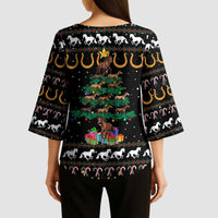 Horse Christmas Tree Christmas Design Kimono Sleeve Blouse Xmas Holiday Patterns - Wonder Print Shop
