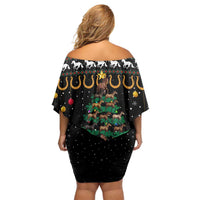 Horse Christmas Tree Christmas Design Off Shoulder Short Dress Xmas Holiday Patterns - Wonder Print Shop