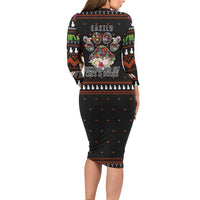Cat And Books Christmas Long Sleeve Bodycon Dress Xmas Holiday Patterns - Wonder Print Shop