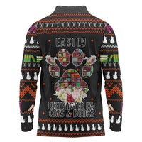 Cat And Books Christmas Long Sleeve Polo Shirt Xmas Holiday Patterns - Wonder Print Shop