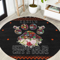 Cat And Books Christmas Round Carpet Xmas Holiday Patterns - Wonder Print Shop