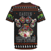 Cat And Books Christmas Rugby Jersey Xmas Holiday Patterns - Wonder Print Shop
