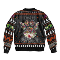 Cat And Books Christmas Sleeve Zip Bomber Jacket Xmas Holiday Patterns - Wonder Print Shop