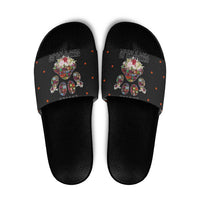 Cat And Books Christmas Slide Sandals Xmas Holiday Patterns - Wonder Print Shop