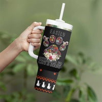 Cat And Books Christmas Tumbler With Handle Xmas Holiday Patterns - Wonder Print Shop