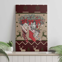 Cat And Sock Christmas Canvas Wall Art Xmas Holiday Patterns - Wonder Print Shop