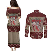 Cat And Sock Christmas Couples Matching Puletasi and Long Sleeve Button Shirt Xmas Holiday Patterns - Wonder Print Shop