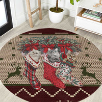 Cat And Sock Christmas Round Carpet Xmas Holiday Patterns - Wonder Print Shop