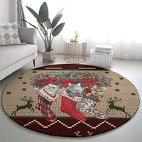 Cat And Sock Christmas Round Carpet Xmas Holiday Patterns - Wonder Print Shop