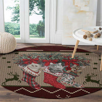 Cat And Sock Christmas Round Carpet Xmas Holiday Patterns - Wonder Print Shop