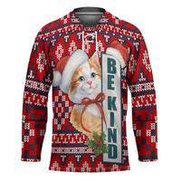 Cat Be Kind Christmas Hockey Jersey Xmas Holiday Patterns - Wonder Print Shop