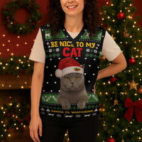 Cat Be Nice Christmas Knitted V-Neck Vest Xmas Holiday Patterns - Wonder Print Shop
