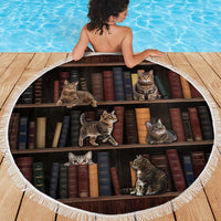 Cat Bookcase Christmas Beach Blanket Xmas Holiday Patterns - Wonder Print Shop