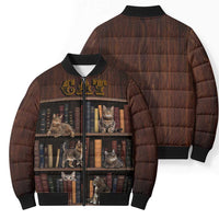 Cat Bookcase Christmas Bomber Puffer Jacket Xmas Holiday Patterns - Wonder Print Shop