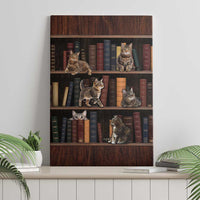 Cat Bookcase Christmas Canvas Wall Art Xmas Holiday Patterns - Wonder Print Shop