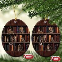 Cat Bookcase Christmas Ceramic Ornament Xmas Holiday Patterns - Wonder Print Shop