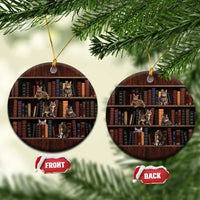 Cat Bookcase Christmas Ceramic Ornament Xmas Holiday Patterns - Wonder Print Shop