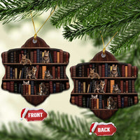 Cat Bookcase Christmas Ceramic Ornament Xmas Holiday Patterns - Wonder Print Shop