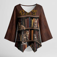Cat Bookcase Christmas Kimono Sleeve Blouse Xmas Holiday Patterns - Wonder Print Shop