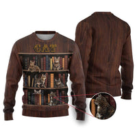 Cat Bookcase Christmas Ugly Christmas Sweater Xmas Holiday Patterns - Wonder Print Shop