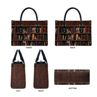 Cat Bookcase Christmas Leather Bag Xmas Holiday Patterns - Wonder Print Shop