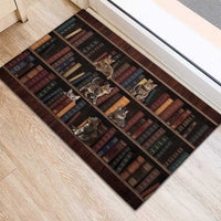 Cat Bookcase Christmas Rubber Doormat Xmas Holiday Patterns - Wonder Print Shop
