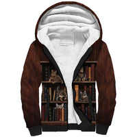 Cat Bookcase Christmas Sherpa Hoodie Xmas Holiday Patterns - Wonder Print Shop