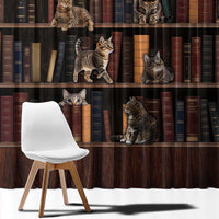 Cat Bookcase Christmas Window Curtain Xmas Holiday Patterns - Wonder Print Shop