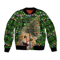 Cat Christmas Tree Bomber Jacket Xmas Holiday Patterns - Wonder Print Shop