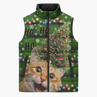 Cat Christmas Tree Sleeveless Puffer Jacket Xmas Holiday Patterns - Wonder Print Shop