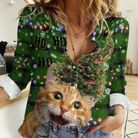Cat Christmas Tree Women Casual Shirt Xmas Holiday Patterns - Wonder Print Shop