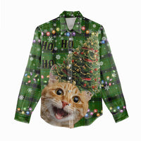 Cat Christmas Tree Women Casual Shirt Xmas Holiday Patterns - Wonder Print Shop