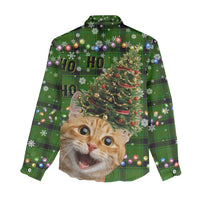Cat Christmas Tree Women Casual Shirt Xmas Holiday Patterns - Wonder Print Shop