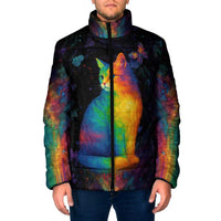 Cat Colorful Christmas Padded Jacket Xmas Holiday Patterns - Wonder Print Shop