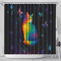 Cat Colorful Christmas Shower Curtain Xmas Holiday Patterns - Wonder Print Shop