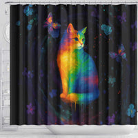 Cat Colorful Christmas Shower Curtain Xmas Holiday Patterns - Wonder Print Shop