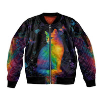 Cat Colorful Christmas Sleeve Zip Bomber Jacket Xmas Holiday Patterns - Wonder Print Shop
