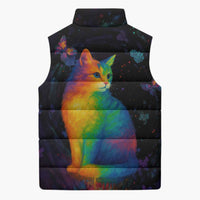 Cat Colorful Christmas Sleeveless Puffer Jacket Xmas Holiday Patterns - Wonder Print Shop