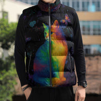 Cat Colorful Christmas Sleeveless Puffer Jacket Xmas Holiday Patterns - Wonder Print Shop