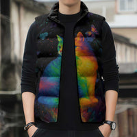 Cat Colorful Christmas Sleeveless Puffer Jacket Xmas Holiday Patterns - Wonder Print Shop