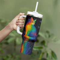 Cat Colorful Christmas Tumbler With Handle Xmas Holiday Patterns - Wonder Print Shop